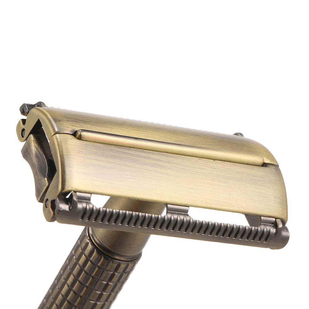 Qnotici Double-Edged Safety Razor with Long Handle & Razor Holder Butterfly Open Razor Clean Shaving Razor for Men