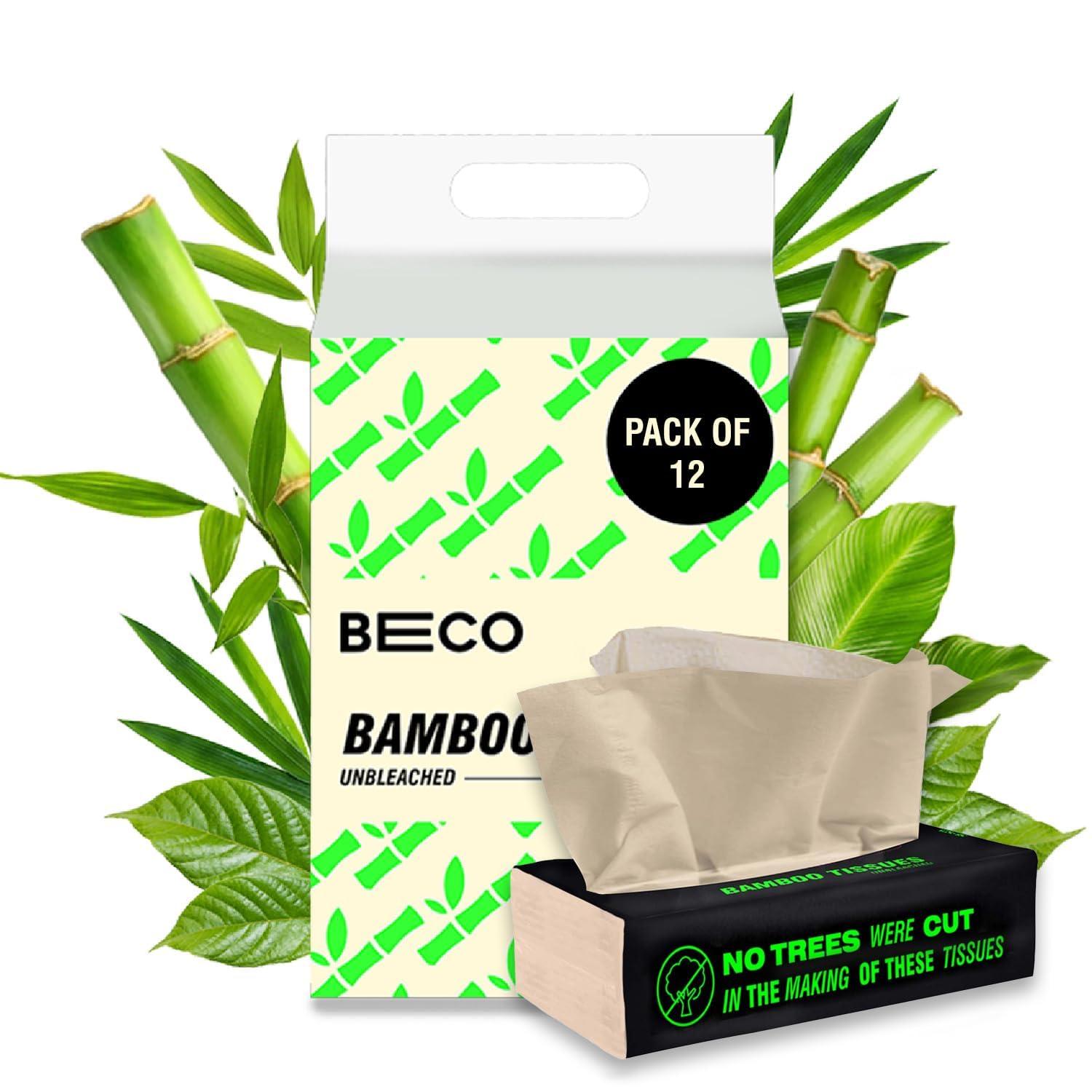 Beco Beco Bamboo Super Soft Facial Tissue 100 Pulls (Pack of 12), 1200 Pulls 2 ply 100% Natural and Ecofriendly