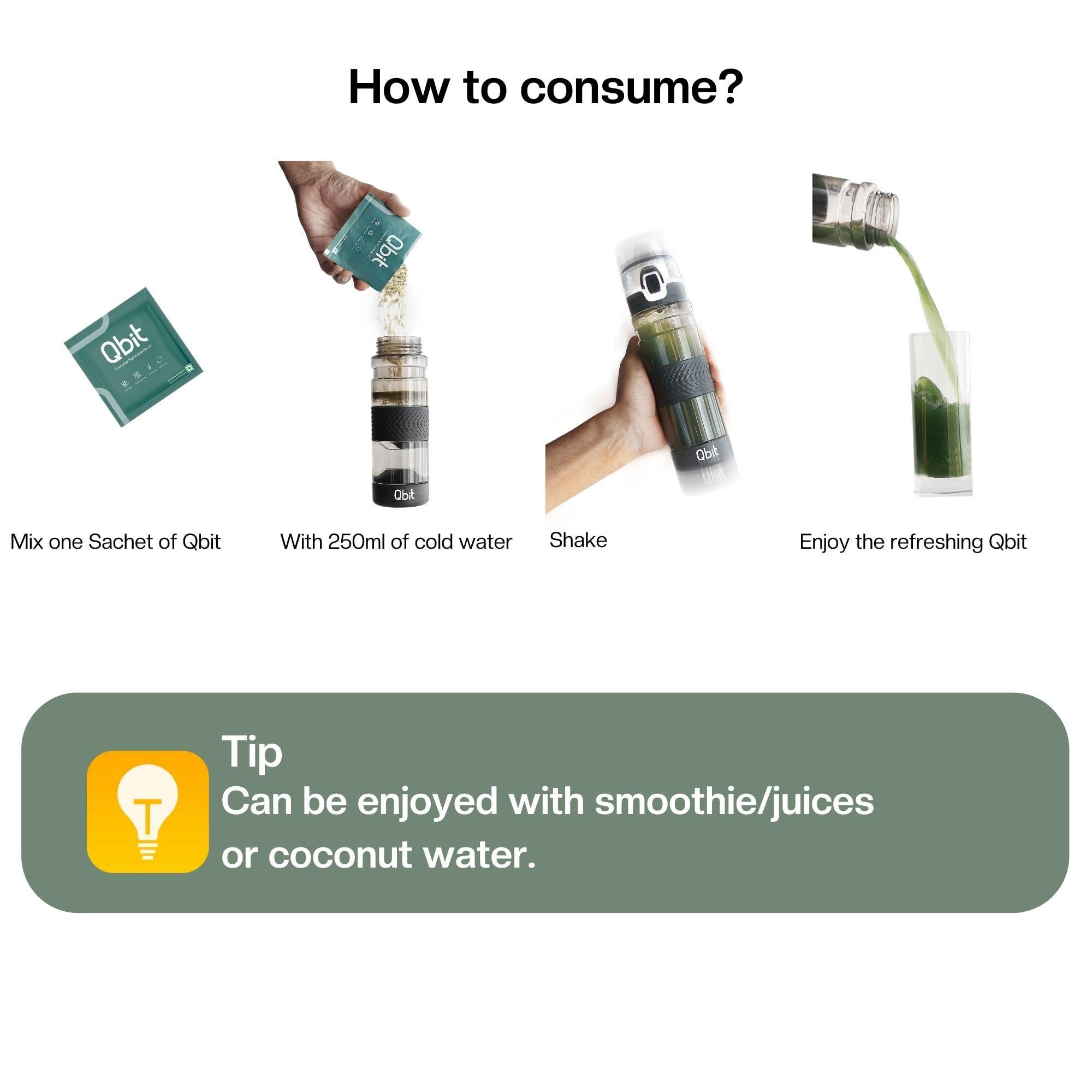 QBIT Qbit Gut Health Supplements Drink | Prebiotics | Probiotics | Plant Based | Daily Nutrition for Women and Men | Support Gut Health, Constipation, Digestion, Immunity | No Preservatives, No Color, Zero Sugar (15 Days Servings Sachets)