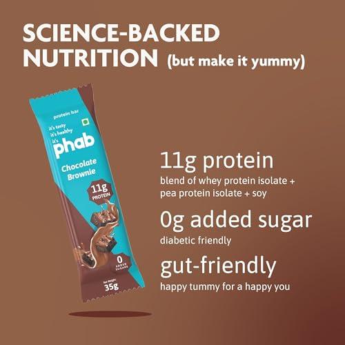 Phab Phab Chocolate Brownie 11G Protein Bars (Pack Of 6), Pea Isolate, High Fiber, No Preservatives For Energy, Fitness & Immunity With Goodness Of Dates & Cocoa Powder, 210 Gm