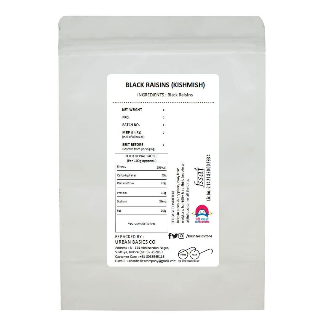 Kush Gold Kush Gold Dried Seedless Black Raisins/Kali Kismis/Kishmish/Kala Munakka/Black Dry Grapes (500g Pack)