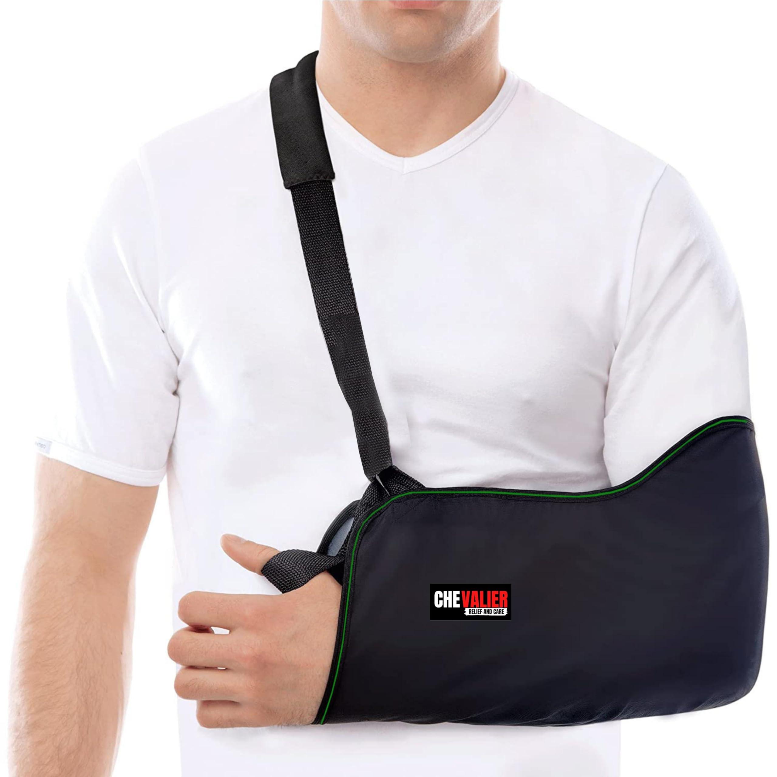 CHEVALIER CHEVALIER Arm Sling Pouch Belt, Arm Brace Immobilizer with Elbow Support for Left/Right Hand Fracture, Sprain, Dislocation, and Pain Relief (XL, Black)