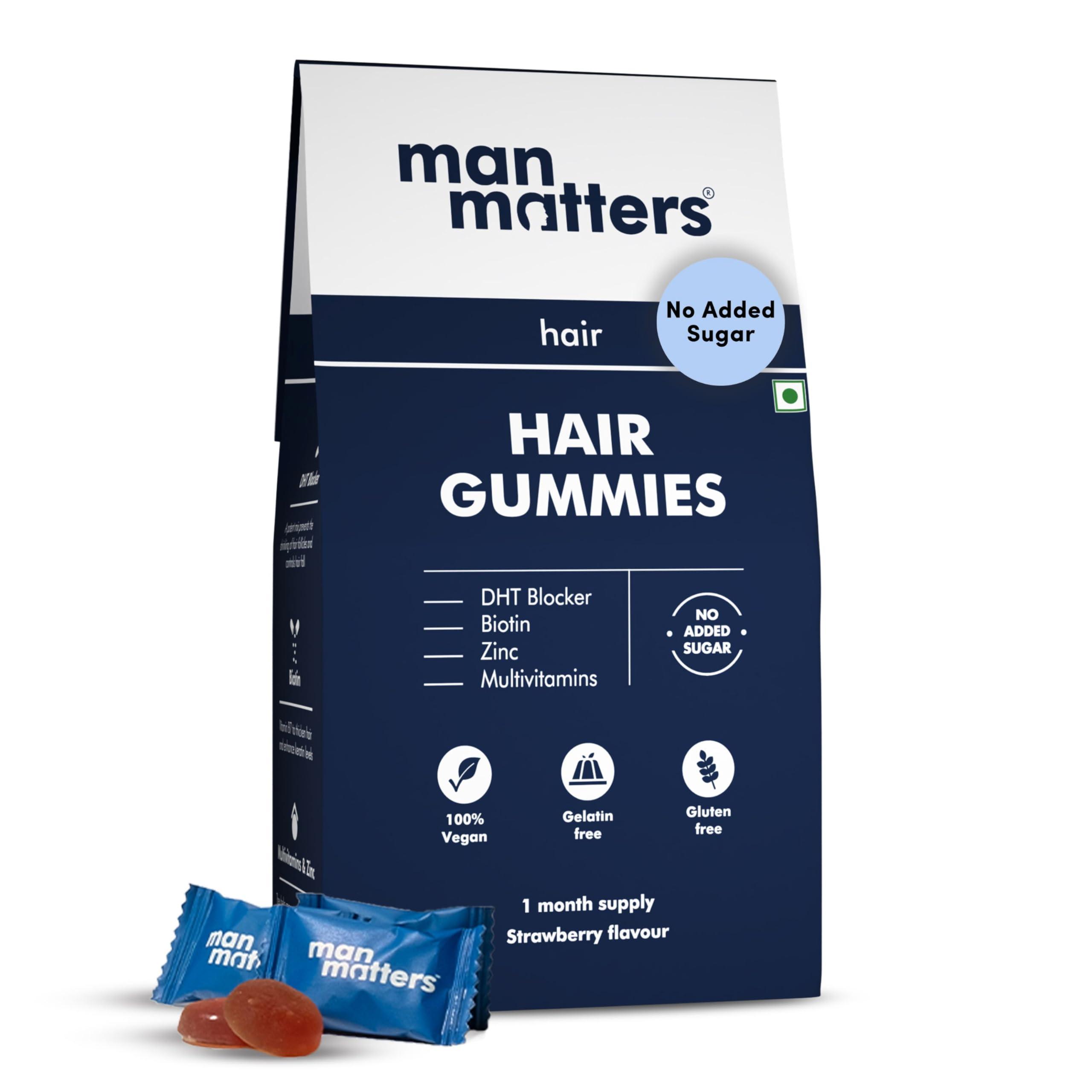 Man Matters Man Matters Biotin Hair Gummies (30N) | No Added Sugar | With Biotin, DHT Blockers, Vitamin A, C, E, Zinc & Fibre | For Healthy & Strong Hair | Strawberry Flavour | 100% Vegan & Gut Friendly