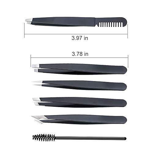 sixsun 6 PCS Eyebrow Tweezers Set, Professional Stainless Steel Slant Tip and Pointed Tweezer Kit for Women Men, Precision for Ingrown Hair, Splinter, Blackhead and Facial Hair Removal