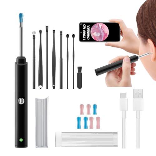 NOVUSOL NOVUSOL Ear Wax Removal Tool Kit, 9 Pcs Ear Otoscope Camera Wireless 1296P HD 3.5mm Ear Wax Cleaner with 6 Led Light 350mAh Ear Camera for iOS & Android, Black 1 Year Warranty