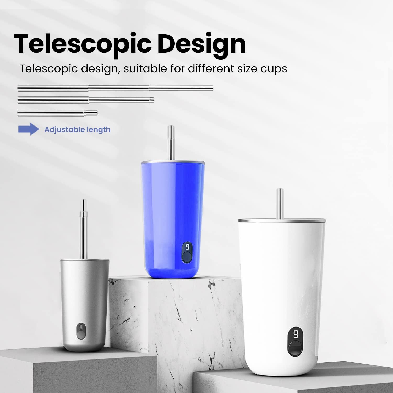 Ecoangel 4 Pack Portable Reusable Metal Straw Collapsible Stainless Steel Drinking Straw Telescopic Straw to Drink Water Smoothie with Aluminum Key-chain Case & Cleaning Brush Black & rose gold & blue & gold