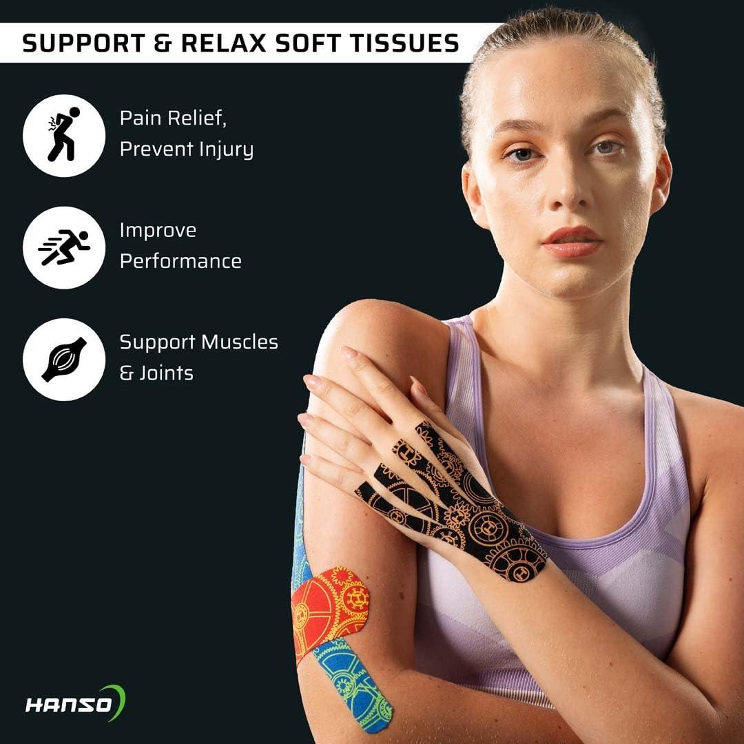 HANSO HANSO Elastic Therapeutic Tape | Kinesiology Tape | Classic Pattern | Tape for Physiotherapy, Sports Injuries, Pain Relief, Muscle Support Muscle Tape for Shoulder (Blsck)