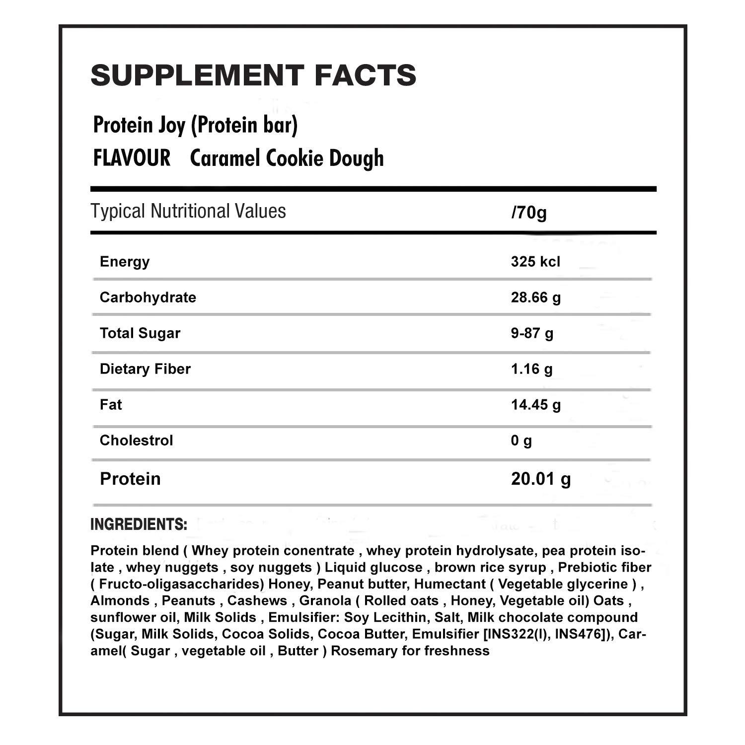 QNT QNT Protein Joy 20g Protein Bar + Caramel Cookie Dough | Promotes Muscle Growth | 100% Vegetarian |6 x 70g Bars (420g Pack)