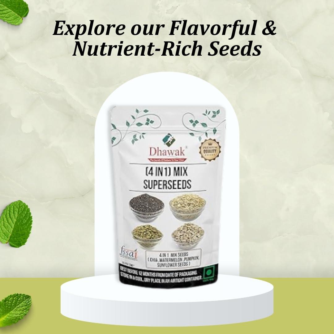 DHAWAK DHAWAK Raw Seeds Mix for Eating - 1kg -Chia, Sunflower, Pumpkin & Watermelon (250g x 4 Pack) (Super Saver Combo) (1KG. (250 x 4))