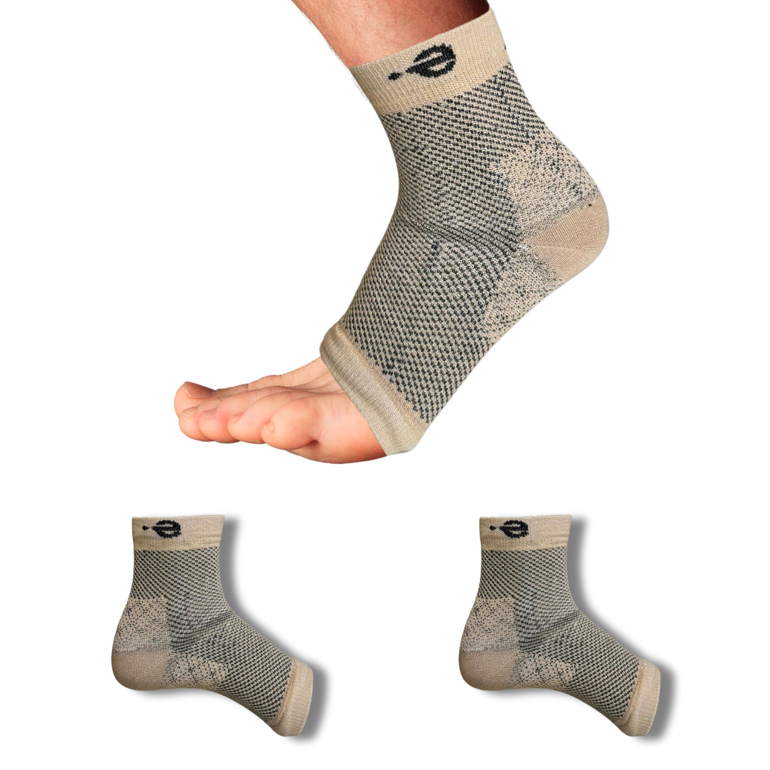 eco SYNC Compression Socks Open Toe | Bamboo Cotton Socks Women | Ecosync | Nano Socks for Men Neuropathy | Beige | Plantar Fasciitis | Arch Support | Foot & Ankle Swelling | Heel Pain | Injury Recovery