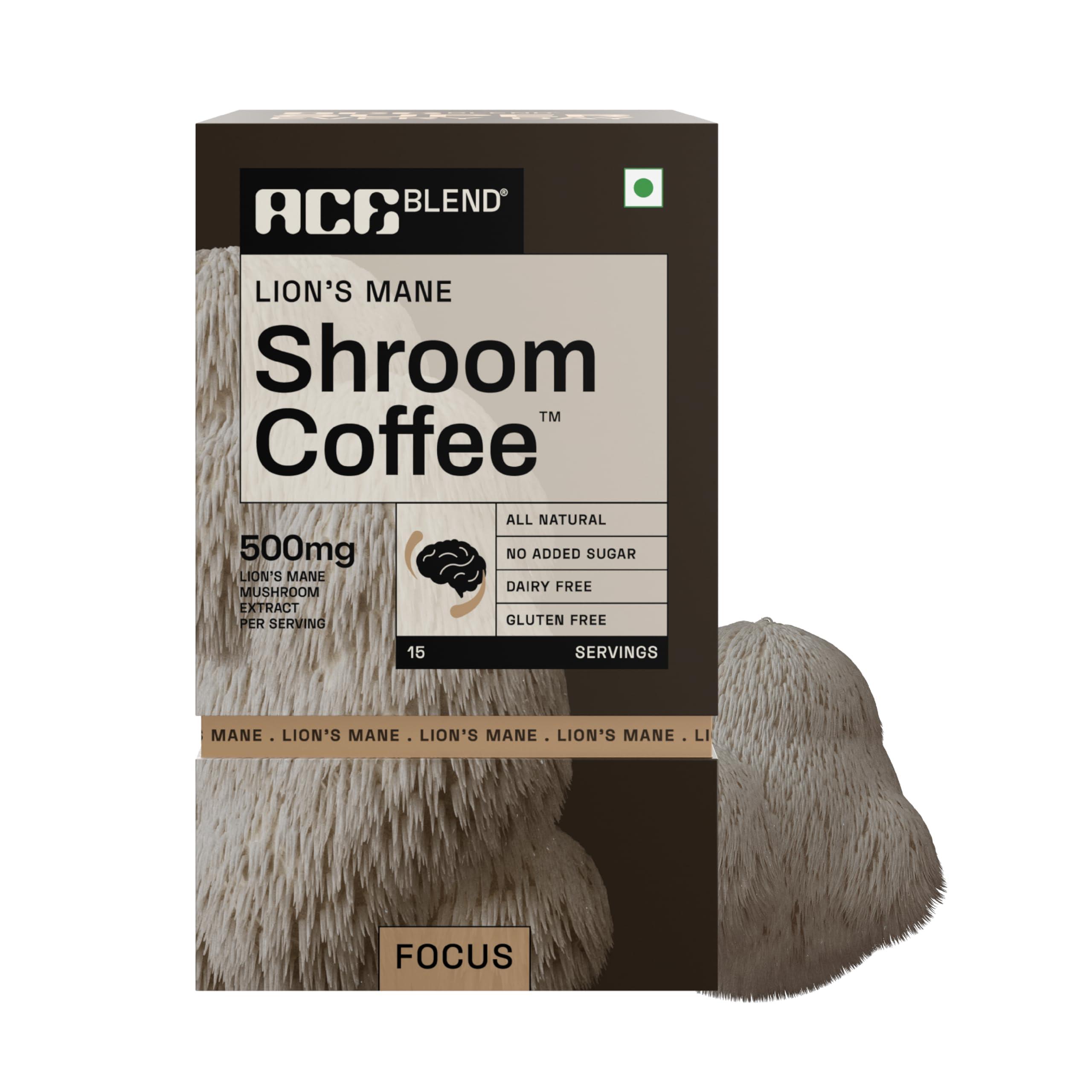 Ace Blend Ace Blend Lions Mane SHROOM COFFEE | 30 serves | Mushroom Coffee | KSM 66 Ashwagandha | L-Theanine | MCT | Focus | Memory | 100% Arabica | Instant Black Coffee | Keto | Cold/Hot Brew
