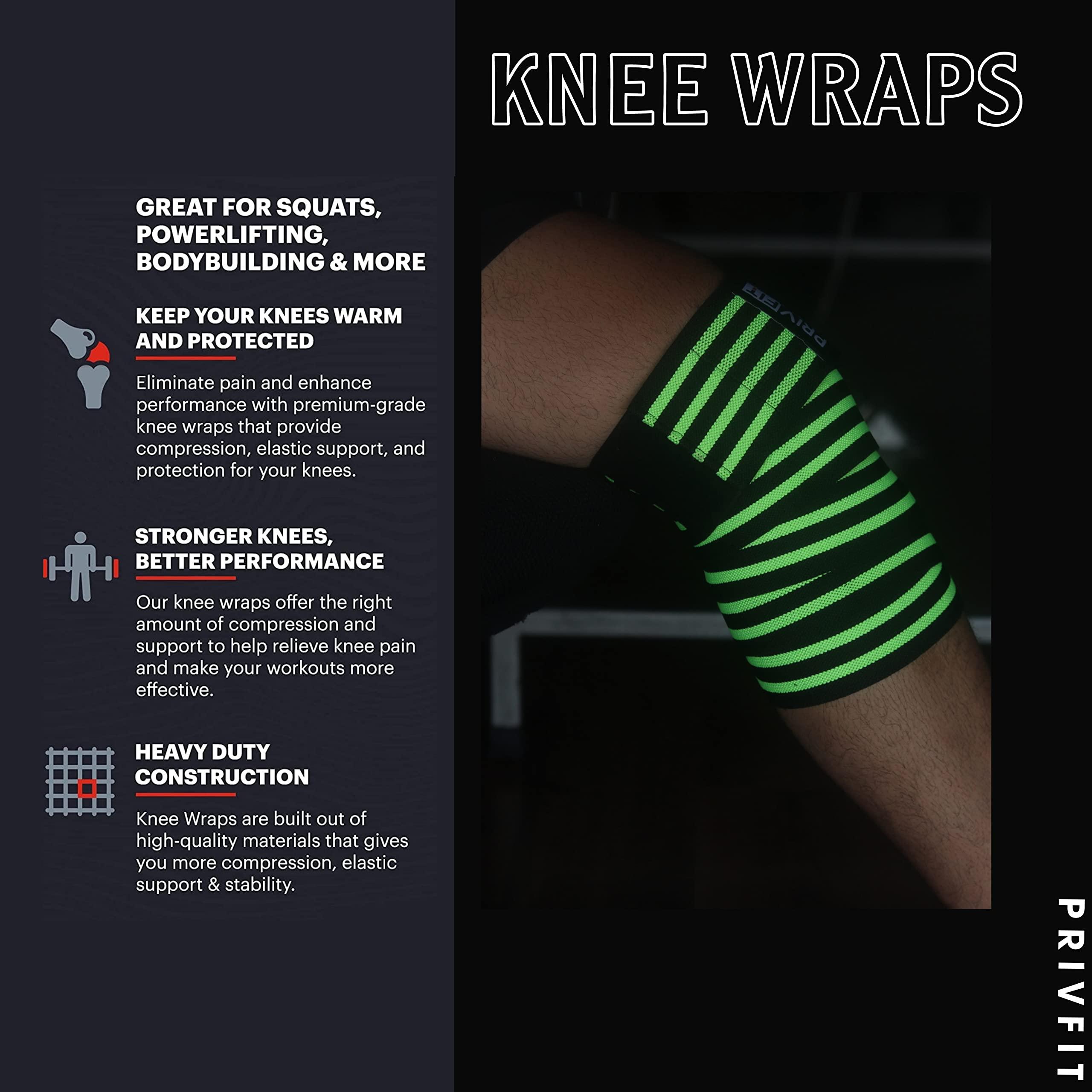 PRIVFIT Knee Wraps for Squats - Knee Support Weight Lifting, Knee Straps for Weightlifting, Gym, Powerlifting, Crossfit, WOD, Cross Training, Women & Men