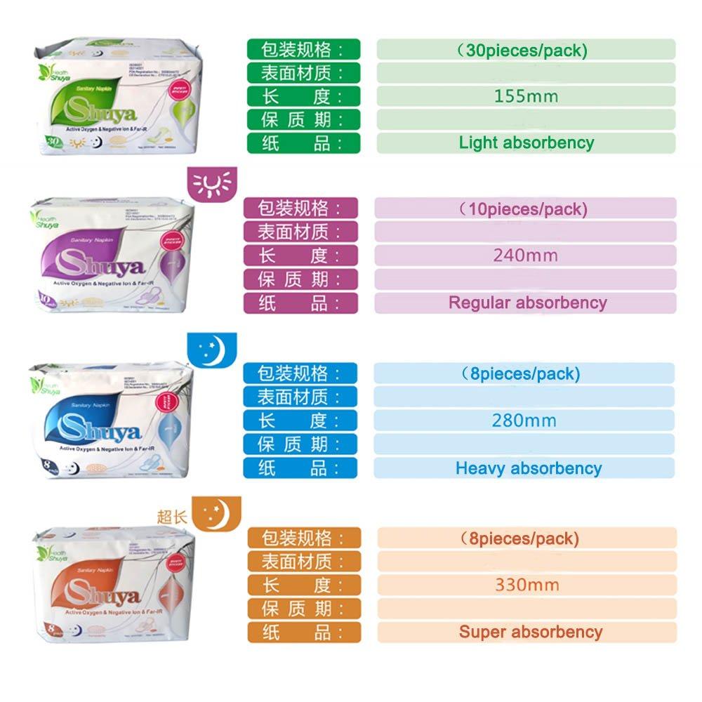 SHUYA SHUYA Super Long Overnight Maxi Pads for Woman with Wings, Patented Negative ion Strip,Super Absorbency for Heavy Flow, Scented 16CountPack of 2