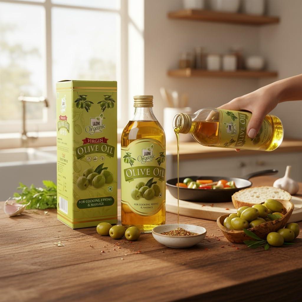 LAXMI ORGANIC OLIVE OIL Jaitun ka tel tail original light edible for extra baby body massage hair virgin cooking oils (1000)