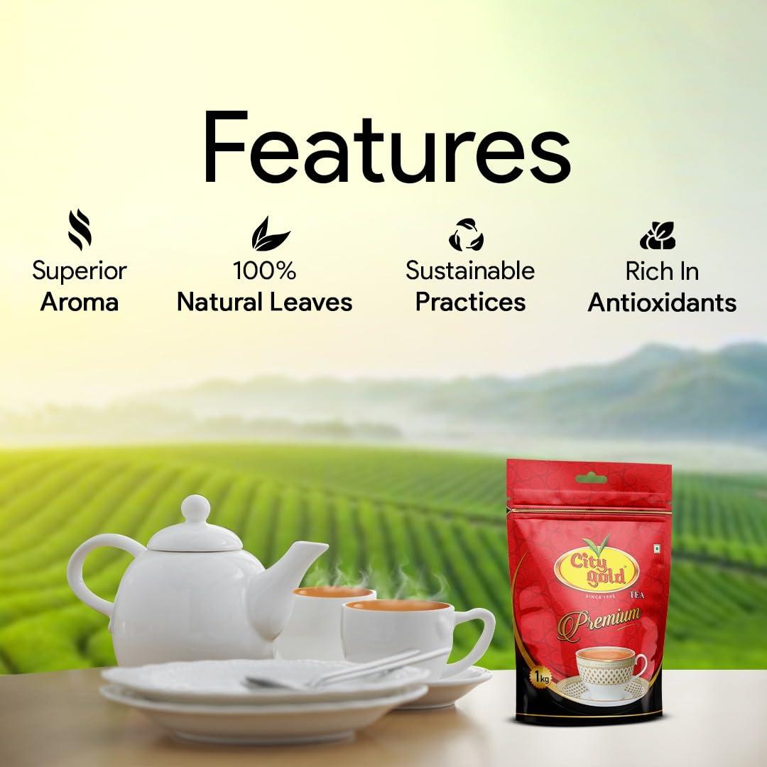 CITY GOLD City Gold Tea Premium Tea 250 Grams - 1kg | (250gm X 4 Packet Tea ) Best Assam CTC Tea 250 gm Premium Leaf Tea 1 KG | Refreshing Aroma CTC chai Premium Chai Patti 250 g CTC Black Tea