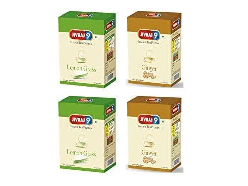 Jivraj 9 Jivraj 9 Combo Pack of Instant Tea Premix, Lemon Grass Instant Tea Premix (Pack of 2) & Ginger Instant Tea Premix (Pack of 2), 10 Sachets Each, Pack 4
