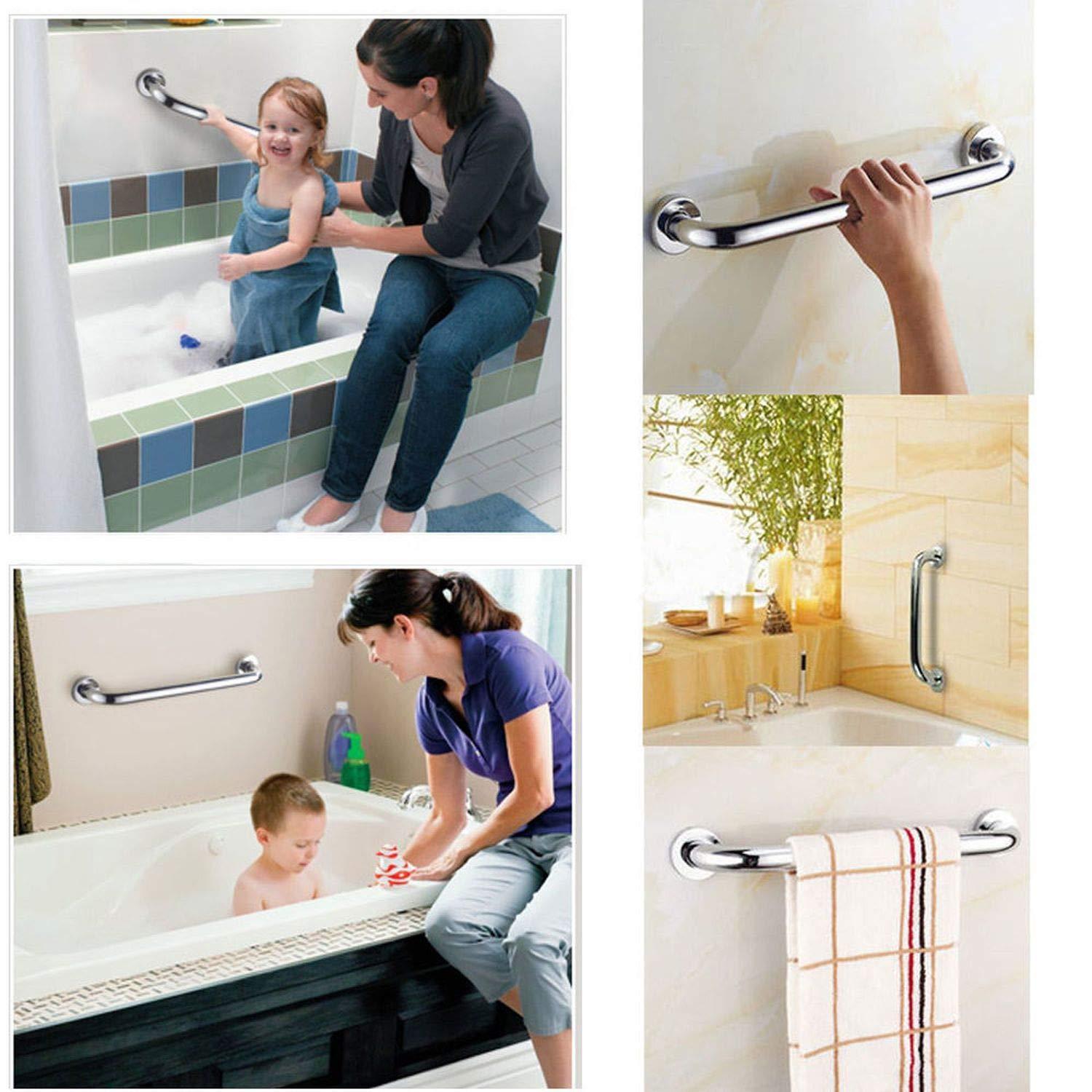 ZUEXT 16 Inch Stainless Steel Shower Grab Bar, ZUEXT Chrome Shower Handle, Bathroom Balance Bar, Safety Hand Rail Support Bar for Handicap Elderly Injury, Senior Assist Bath Tub Wall Concealed Mount Handle