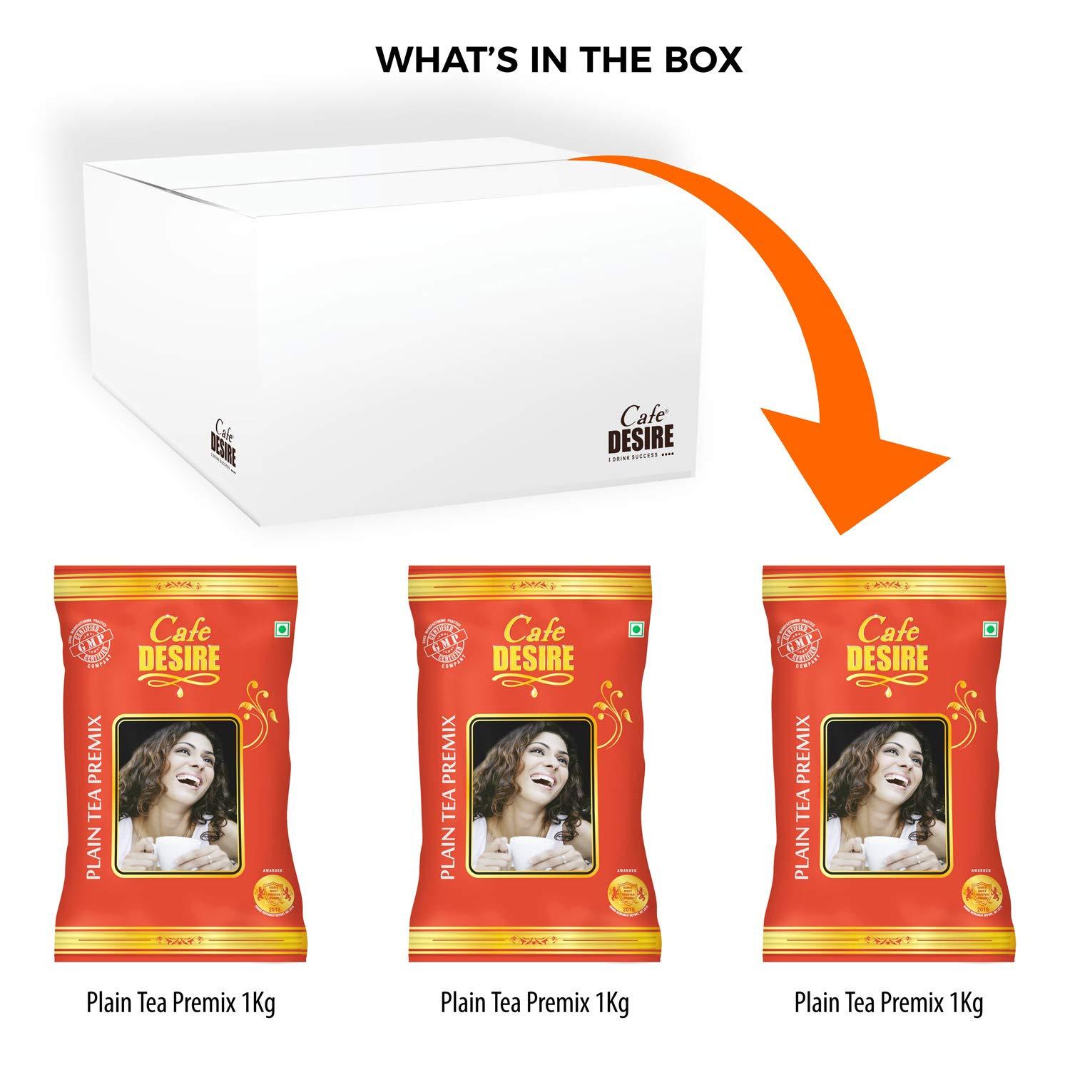 Cafe DESIRE I DRINK SUCCESS Cafe DESIRE I DRINK SUCCESS Instant Plain Tea Premix Red Range Combo 3Kg | 3 x 1Kg | Makes 250 Cups | Milk not required | Just add hot water | Manually and all Vending Machine Suitable