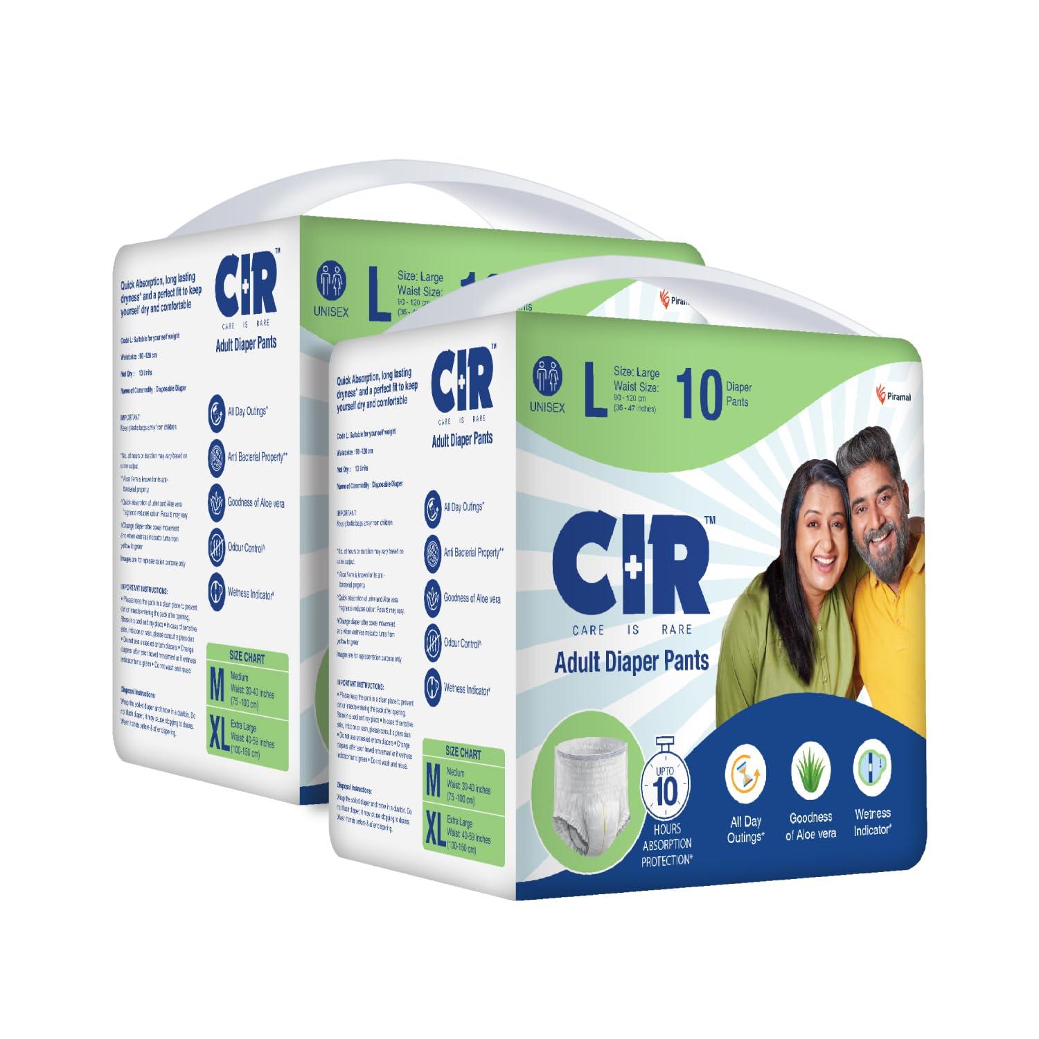 CIR CIR Adult Diaper Pants Style | Adult Diaper Large Size (L)|Waist (90-120cm I 35\" - 47\") |10 hr Absorption-Protection | Unisex with Wetness Indicator | Odour Control | Goodness of Aloe Vera | 20 Units
