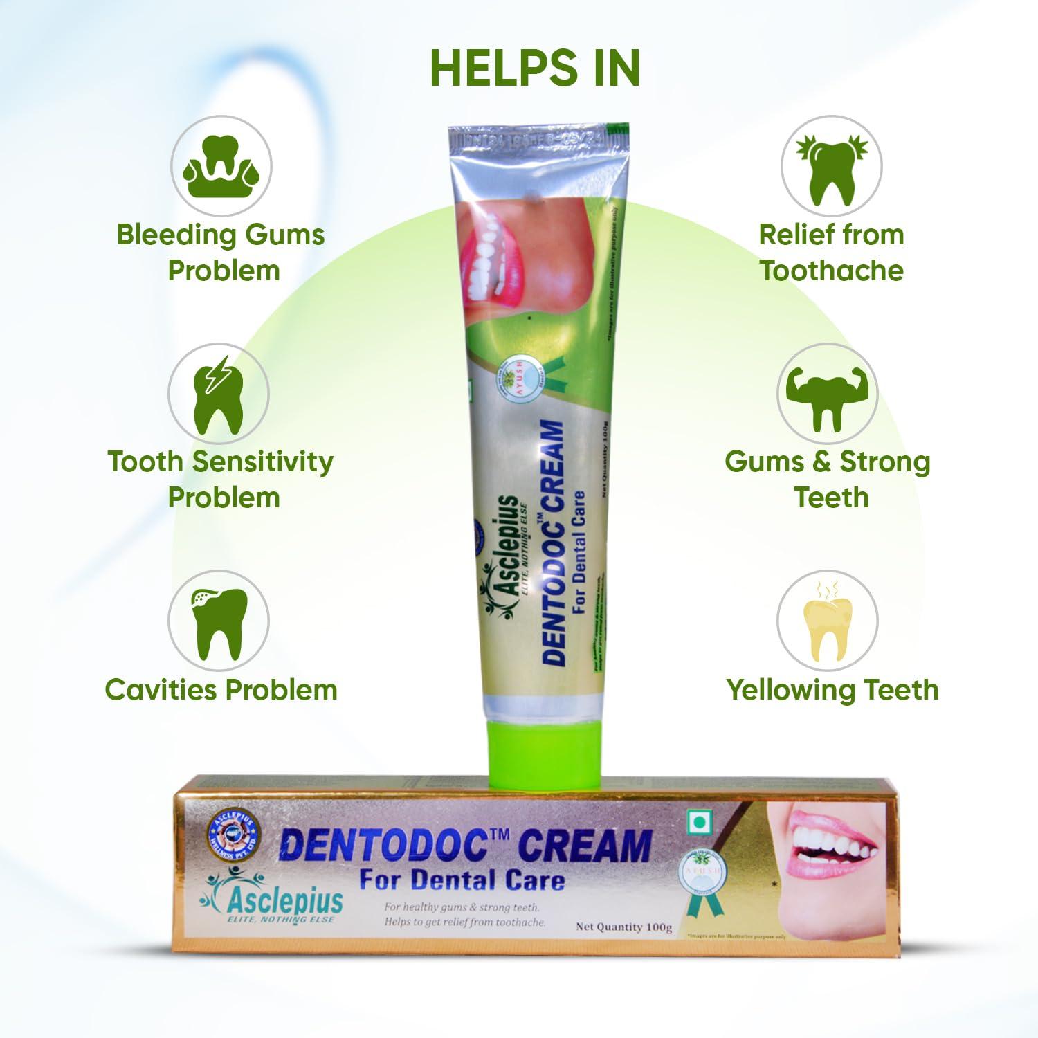ASCLEPIUS WELLNESS ASCLEPIUS WELLNESS Dentodoc Cream Oral Care Solution for Bleeding Gums, Sensitivity Relief, Enamel Strengthening, and Pain-Free Dental Health- 100 gm