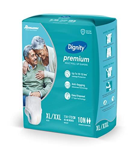 DIGNITY Dignity Premium Pull Up Adult Diapers Pant Style - 10 Count (XL-XXL) with Soft Elastic and Extra Absorbent Core, Waist Size 45\" - 68\", 10 Pcs/Pack (Pack of 1)