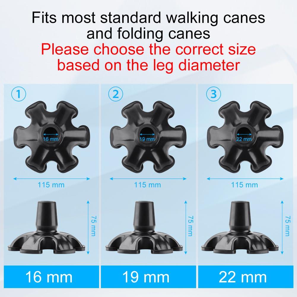 supregear supregear Cane Tip with 6 Prong, Non-Slip 6 Support Rubber Cane Tip Self Standing Replacement Cane Tip for 3/4 (0.75) Inch Diameter Standard Walking Cane Folding Cane Cane Accessory, Black