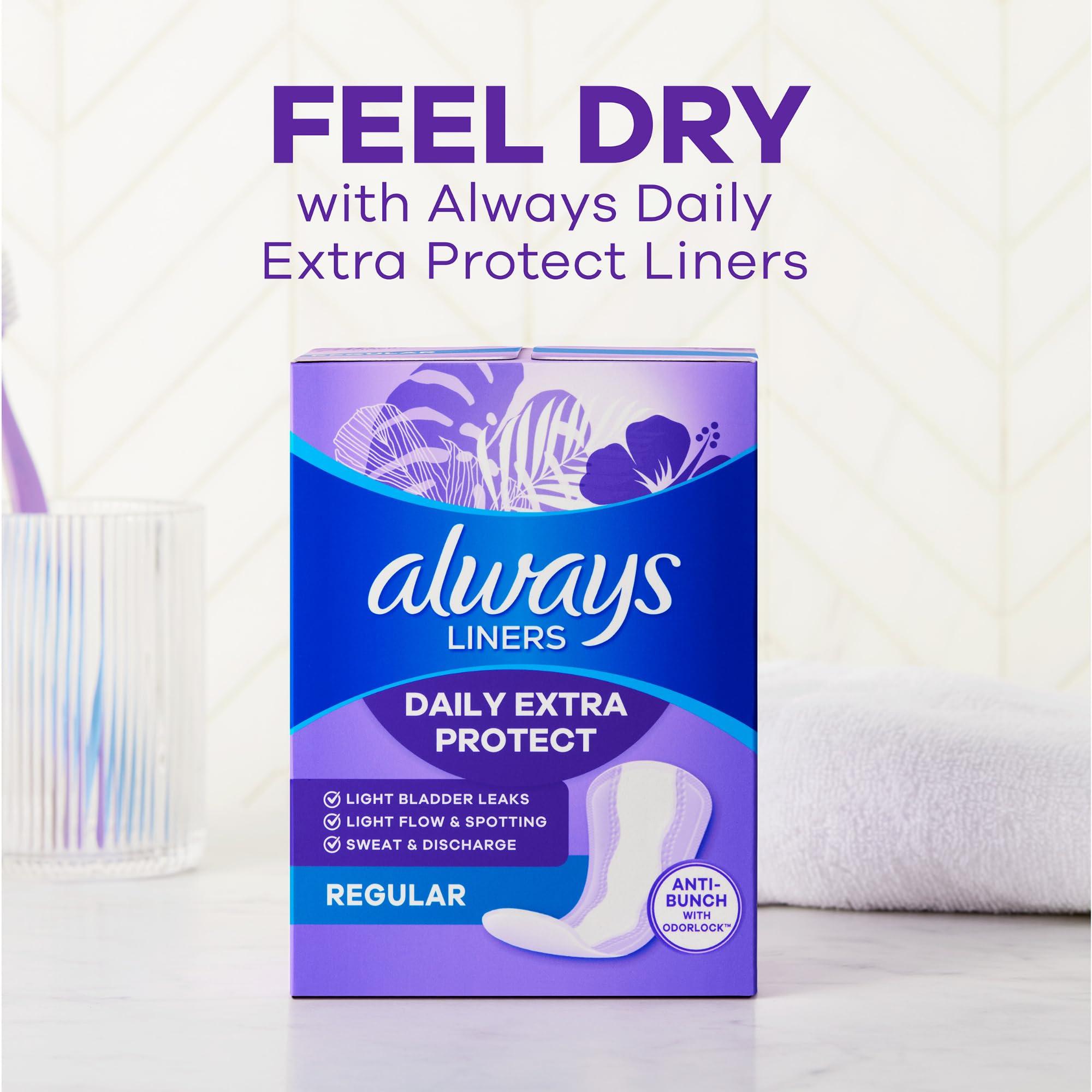 Always Always Xtra Protection 3-in-1 Daily Liners for Women, Extra Long, 60 CT