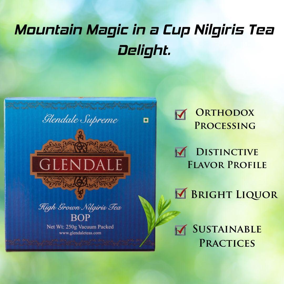 Glendale Glendale High Grown Nilgiris Tea - Broken Orange Pekoe Nilgiris Tea - Loose Leaf Nilgiris Tea powder - Garden fresh Nilgiris Tea loose leaves - Premium Nilgiris Tea - 250g