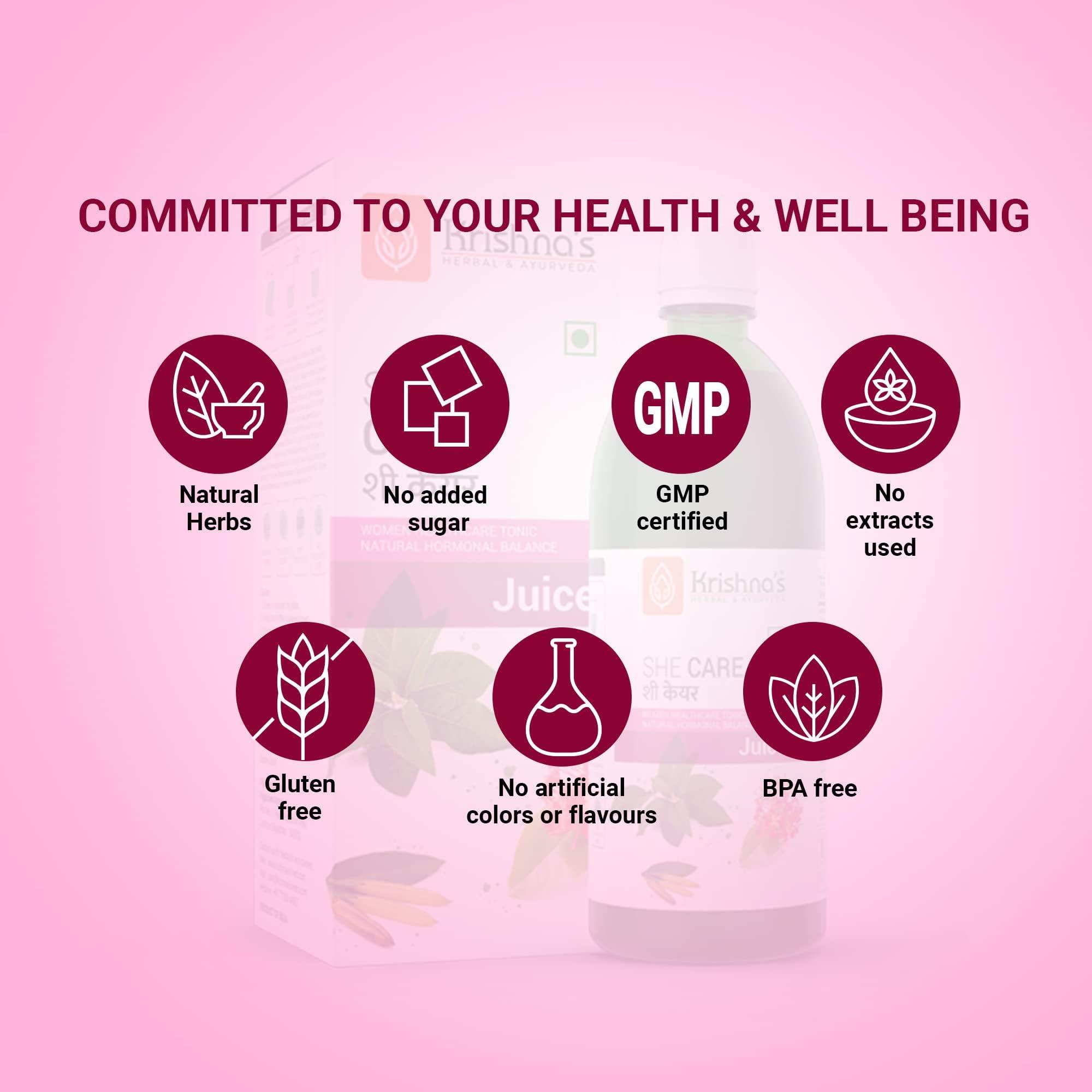 KRISHNA'S HERBAL & AYURVEDA KRISHNA\'S HERBAL & AYURVEDA She Care Juice 1000ml, Herbal Supplement for Hormonal Balance, PCOS, PCOD, Period Pain Relief, Hair and Skin Health | Women Wellness Juice