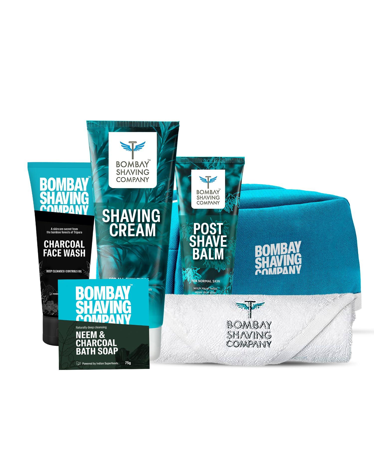 Bombay Shaving Company Bombay Shaving Company Premium Shaving Kit For Men | Charcoal Face Scrub, Charcoal Shaving Cream, Post Shave Balm, Neem & Charcoal Bath Soap, Face Towel | Travel Bag | Shaving Kit | Travel Kit For Men