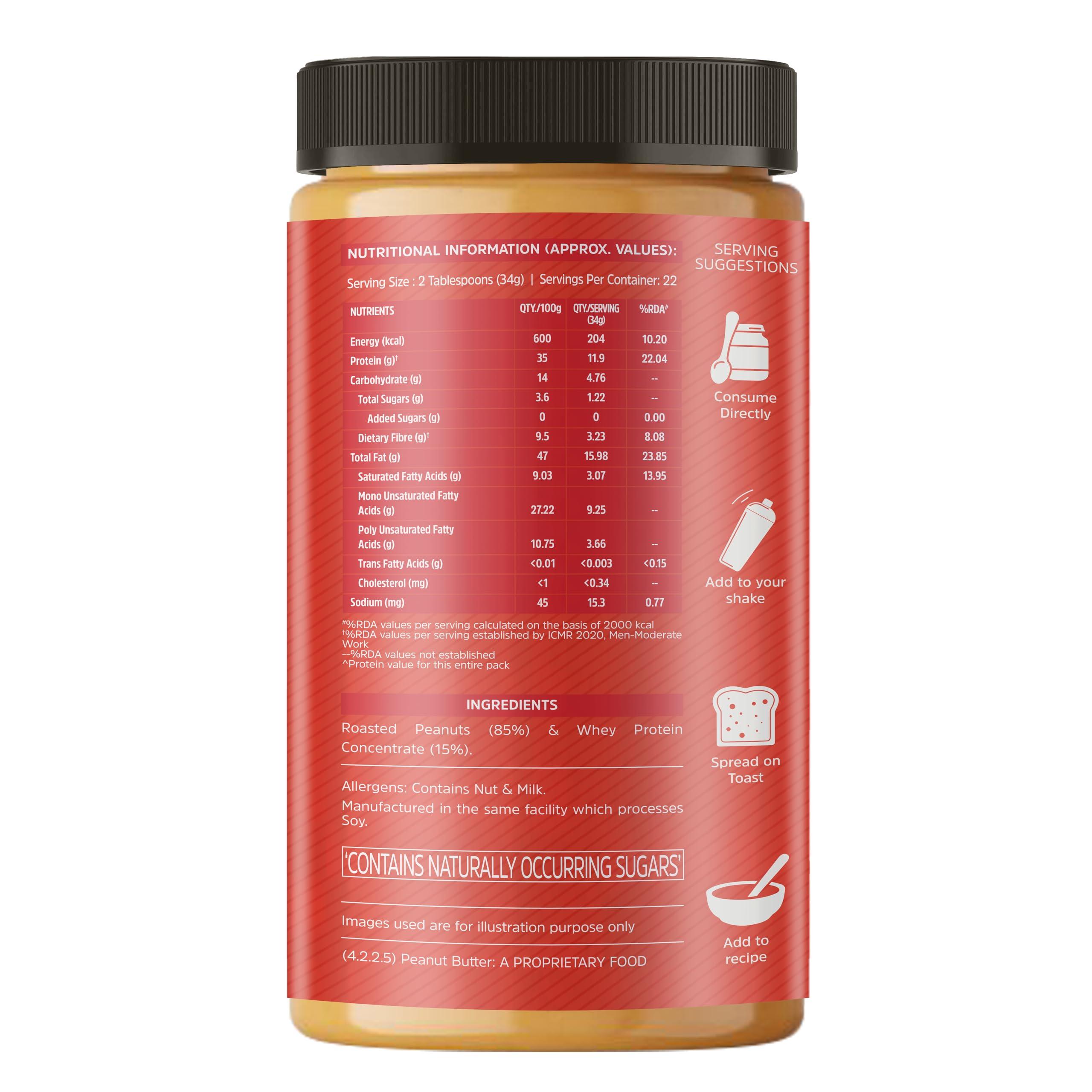 MuscleBlaze MuscleBlaze Fit High Protein Natural Peanut Butter, Crunchy (Unsweetened, 750g) | 35g Protein | With Whey Protein Concentrate