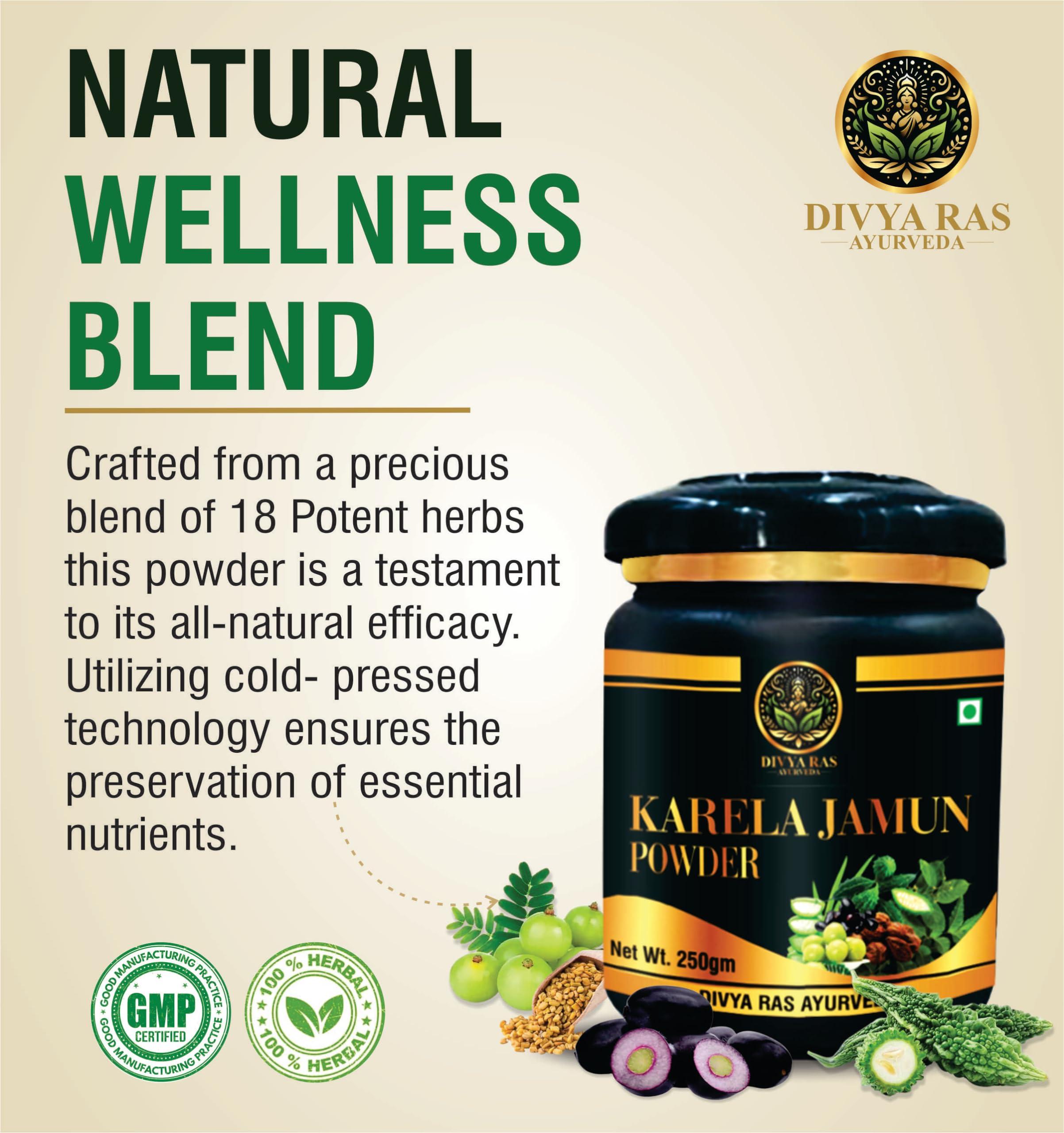 Veloce Herbals Pvt. Ltd. DIVYA RAS AYURVEDA Karela Jamun Powder With 18 Potent Herbs Helps Regulate Sugar Management -Pack of 250 Gm Jar