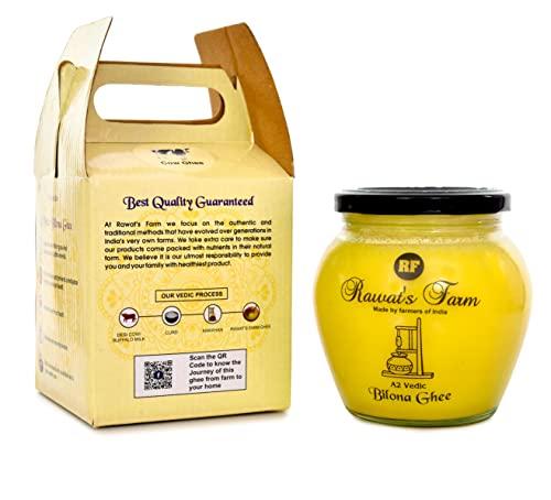 Rawat\'s Farm Rawat\'s Farm A2 Vedic Bilona Cow Ghee 500 ml | Glass Jar | Curd Churned Bilona Ghee | Government Laboratory Passed | 100% Natural | Immunity Booster | Good for Heart |