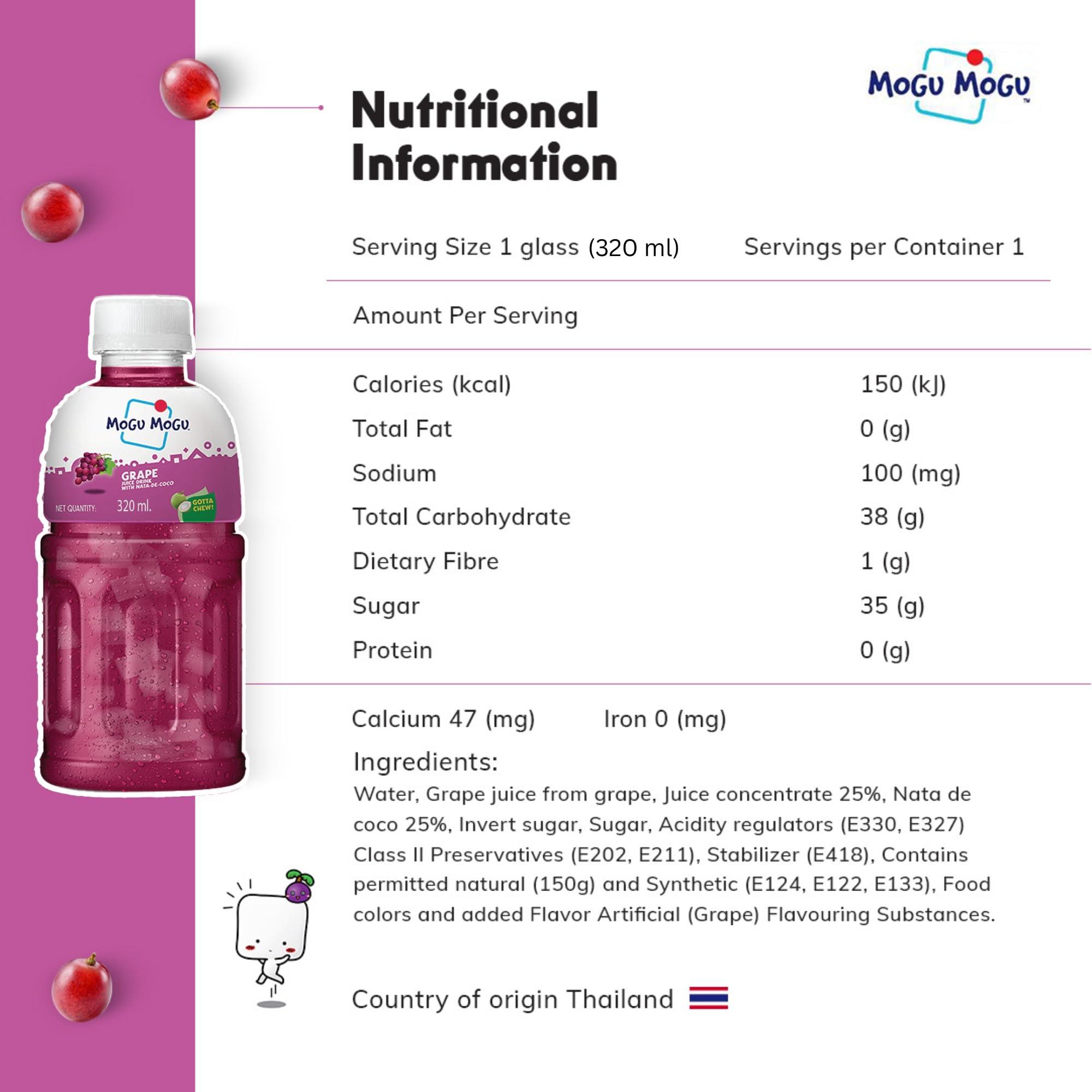 Mogu Mogu Mogu Mogu Strawberry and Grape Juice 25% with NATA De Coco | Energy Booster Drink | Full of Fruit Fibres | No Added Preservatives and Colours - (Pack of 6, 300ml each)