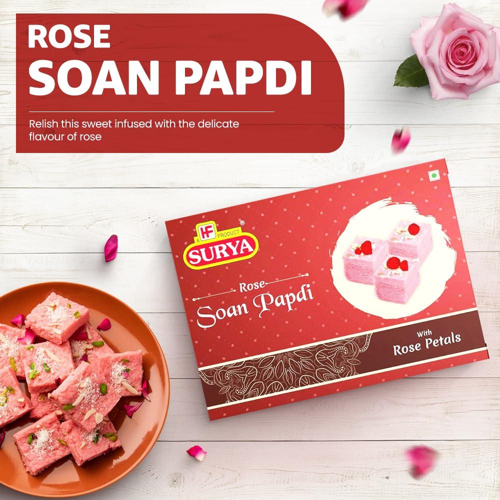 Surya Surya 200gm Rose Soan Papdi with real rose petals |Indian Sweet |Rose Flavoured