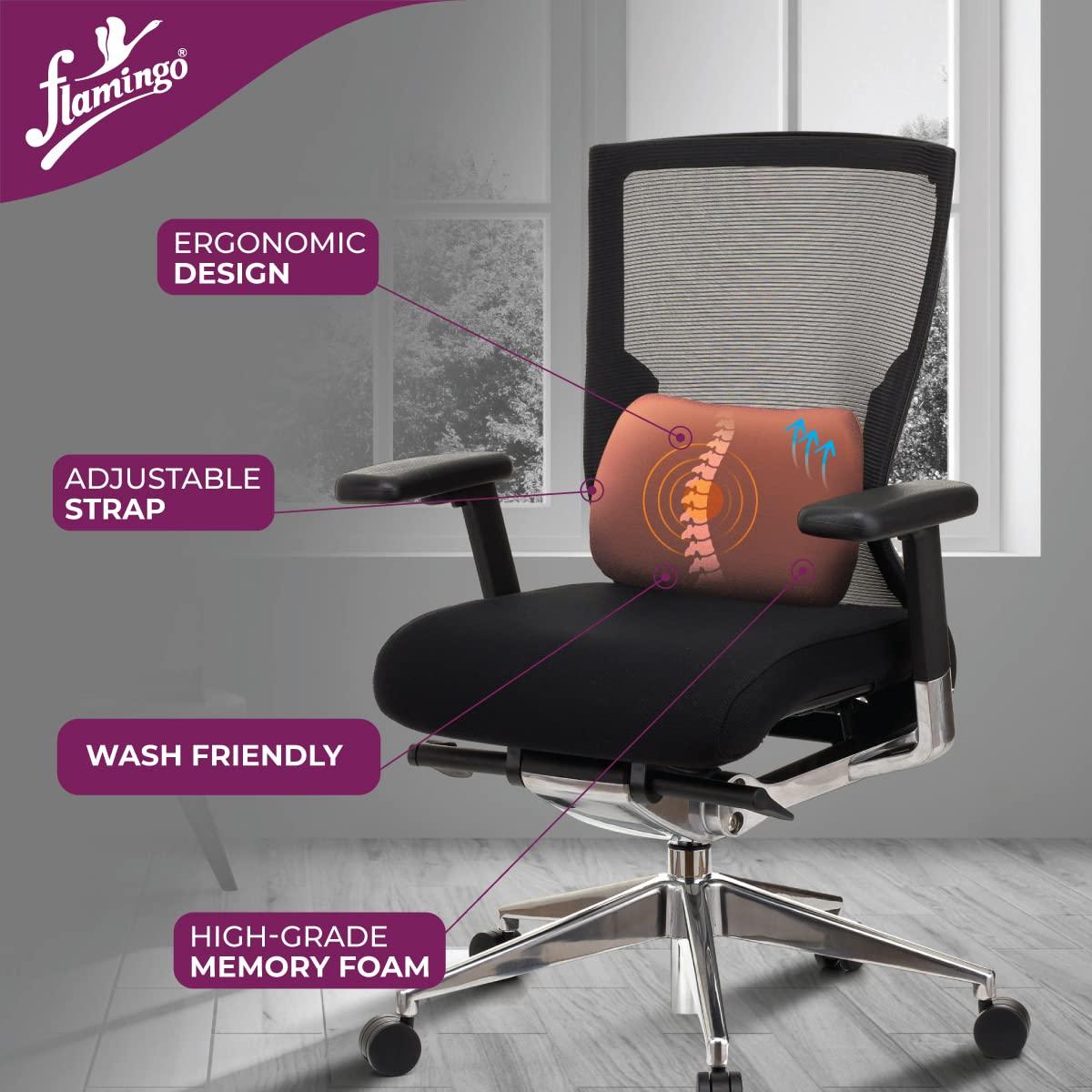 Flamingo Flamingo Orthopedic Backrest Pillow | Memory Foam Back Rest Cushion for Pain Relief | Lumbar Support Backrest Cushion for Office Chairs & Cars | Maroon | Small