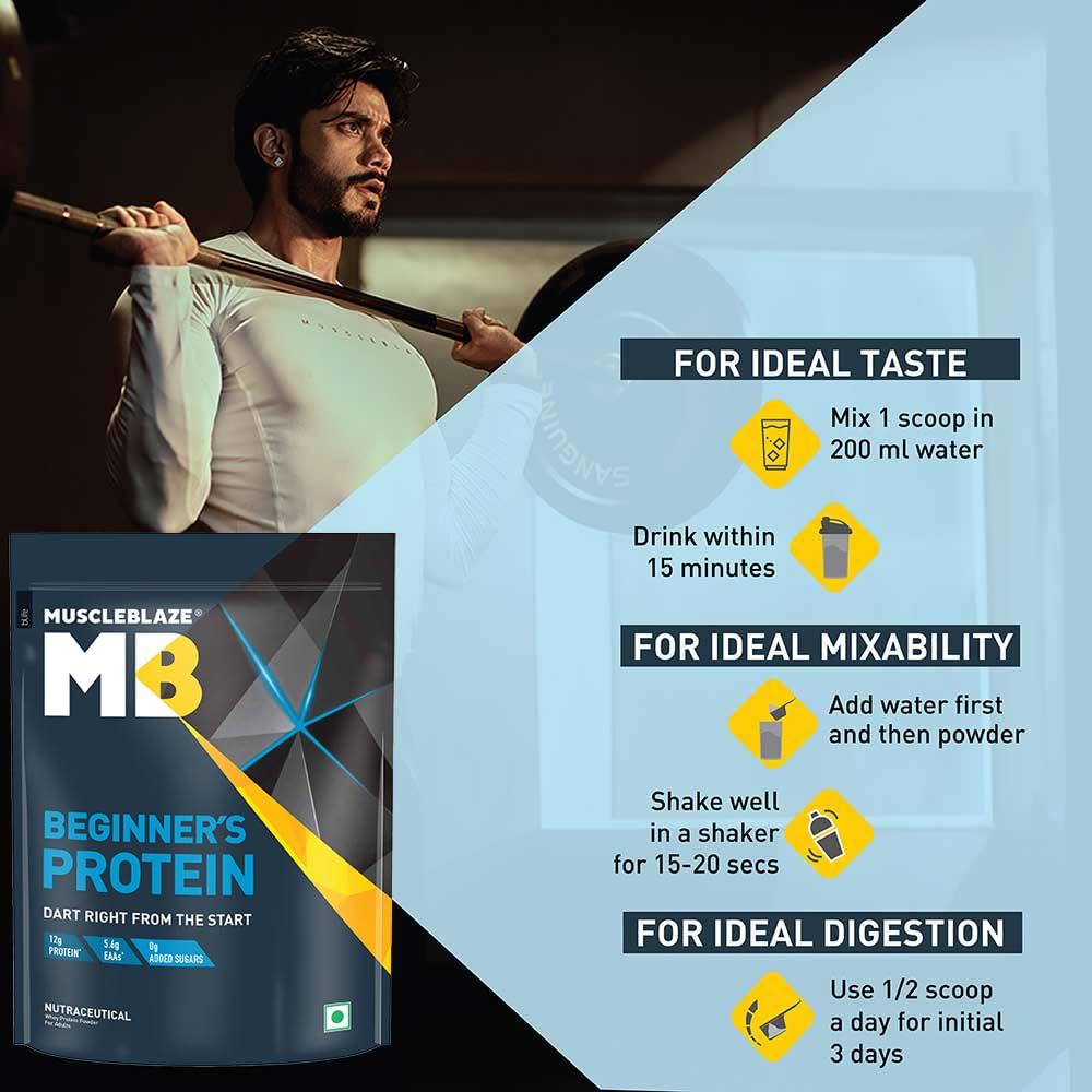 MuscleBlaze MuscleBlaze Beginner's Whey Protein (Chocolate, 1 kg / 2.2 lb) No Added Sugar, Faster Muscle Recovery & Improved Strength