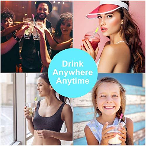 Anab Gift International ANABGI Reusable Portable Metal Straws for Drinking, Telescopic Foldable Stainless-Steel Drinking Straw with Case and Cleaning Brush Carabiner for Coffee Juice Smoothie Milkshake, Easy to Clean (Pink)