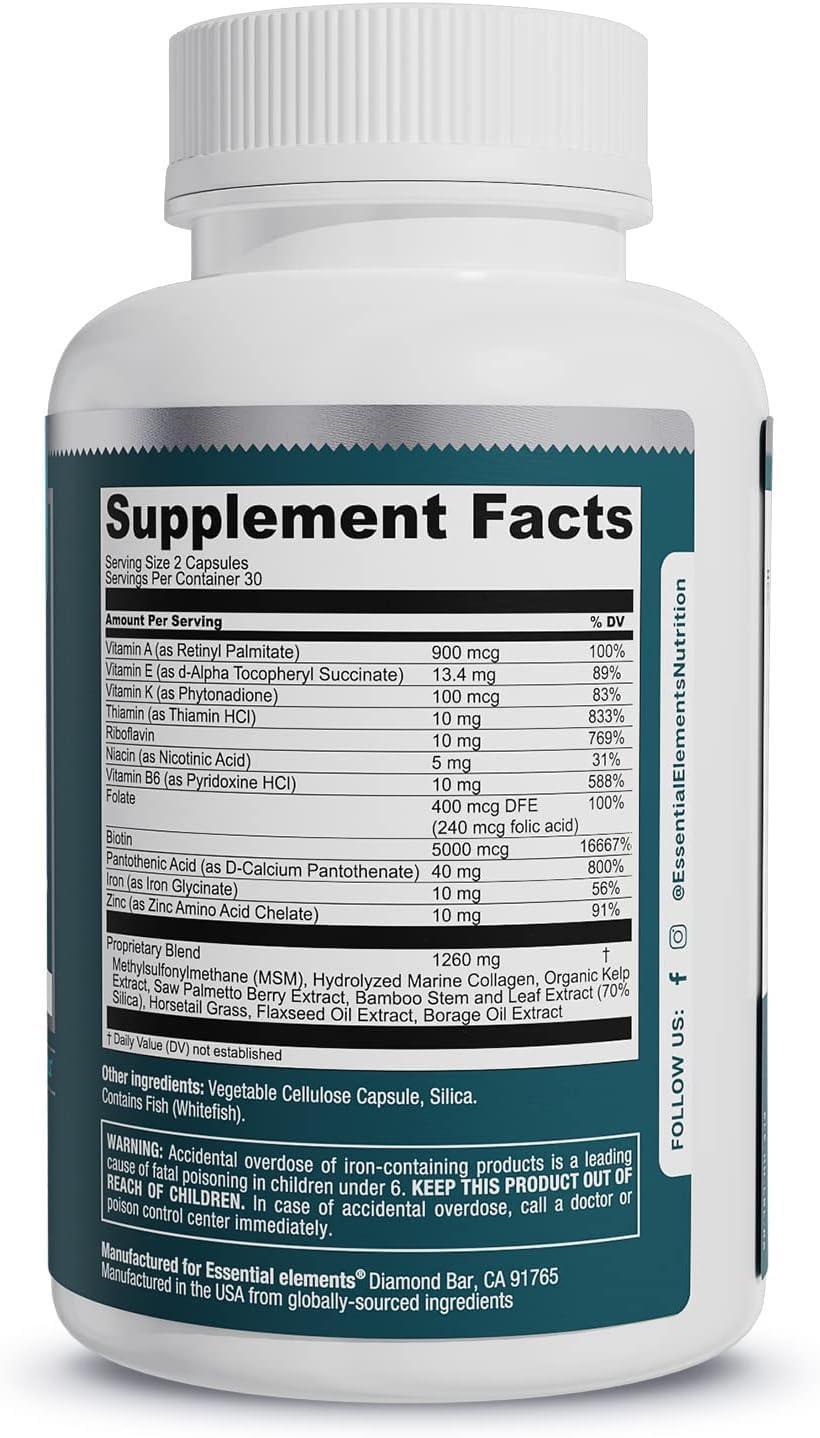 ATHINIKA NUTRITION Hair Hero - Hair Supplement for Women and Men - Powerful Hair Vitamin Formula for Hair Growth & Thickness - Healthy Hair, Skin, and Nails Product - 5000 mcg Biotin - Essential Elements