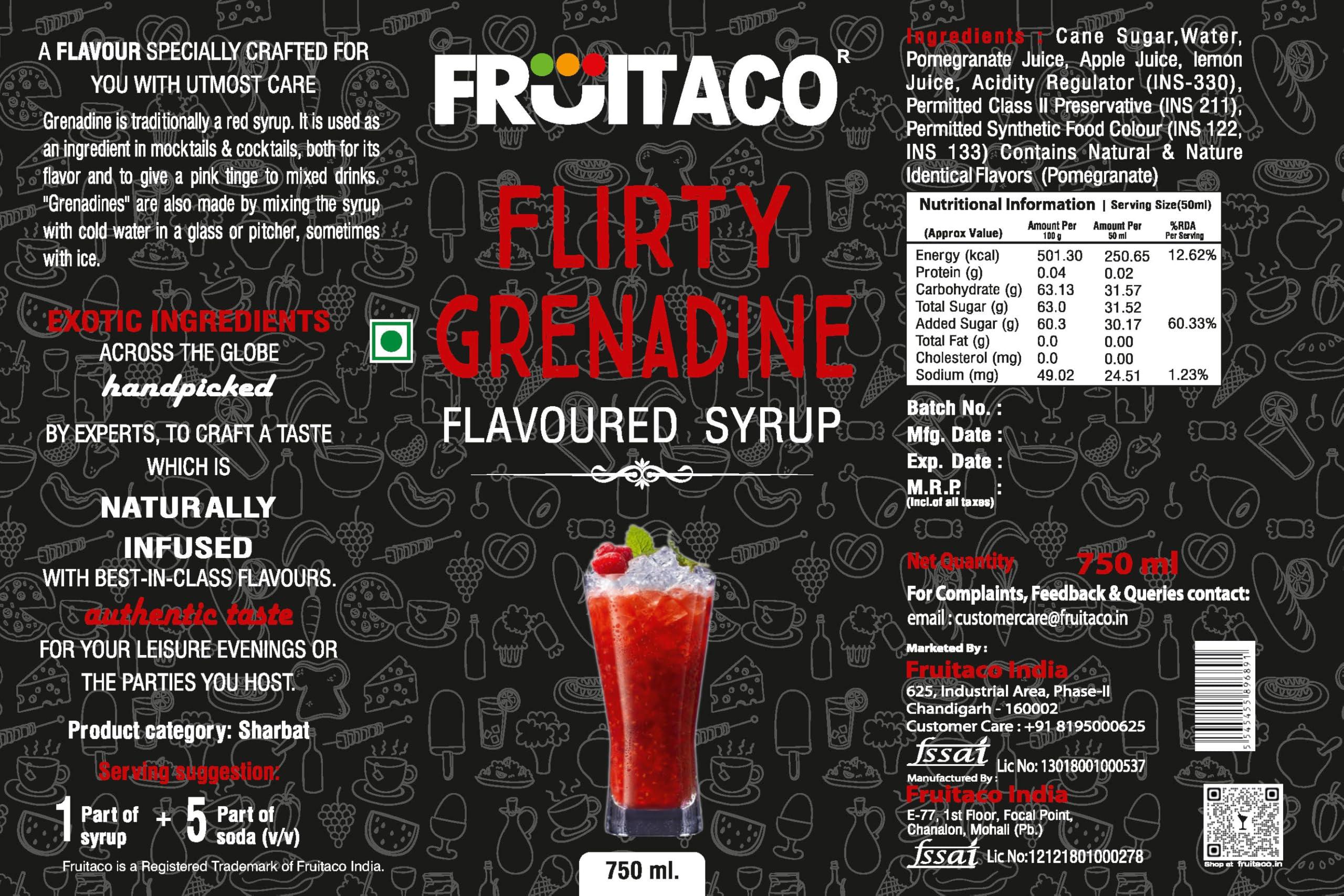 Fruitaco Fruitaco Blue Curacao Grenadine Green Mint Mojito Mint Combo - Elevate Your Cocktails and Mocktails with Bursting Flavors Pack of 4 750ml Each