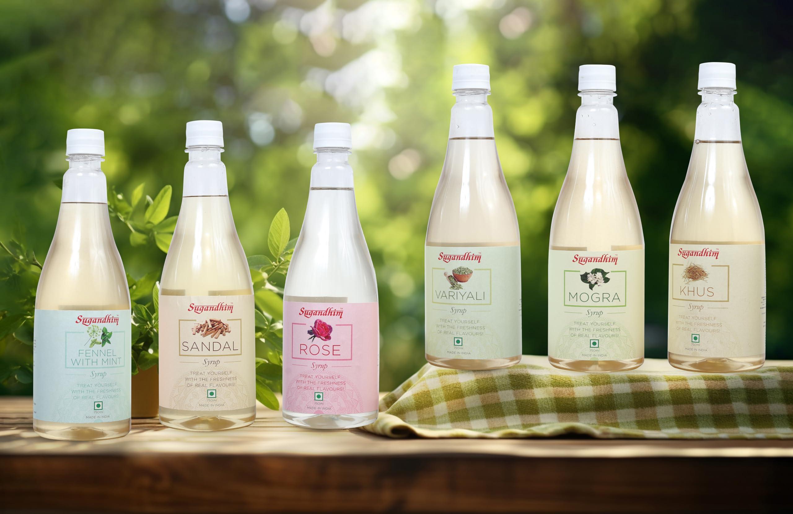 Sugandhim Sugandhim Sandal (Chandan) Syrup Sharbat, 750ml, 100% Natural Flavoured, instant cool, Colourless, refreshing summer quencher liquid,faluda Mixer,Mocktail Cocktail milkshake smoothies,ready to Drink Juice,gluten free