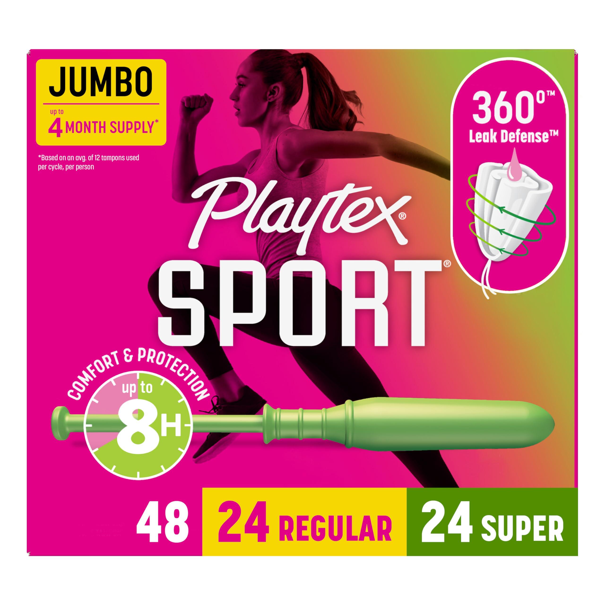 Playtex Playtex Sport Tampons, Multipack, Regular and Super Absorbency, Unscented, 48 Count, White