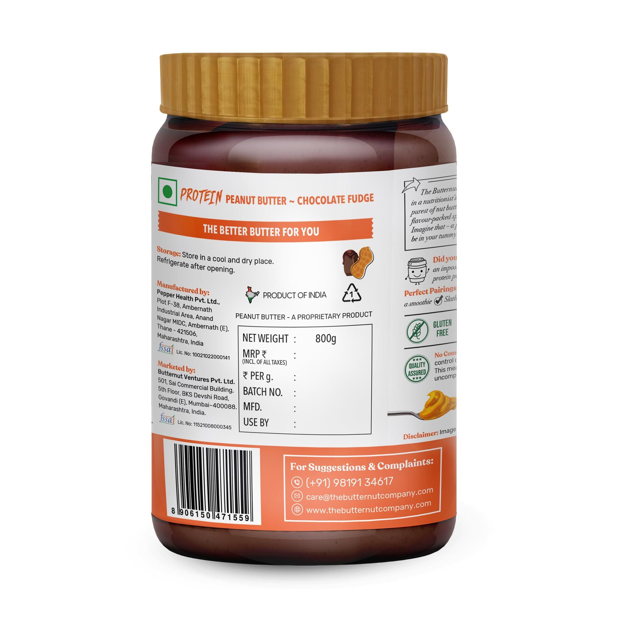 The Butternut Co. The Butternut Co. Protein Chocolate Fudge Peanut Butter Creamy 800g & Organic Unsweetened Peanut Butter Creamy 800g - 1.6kg Combo Value Pack