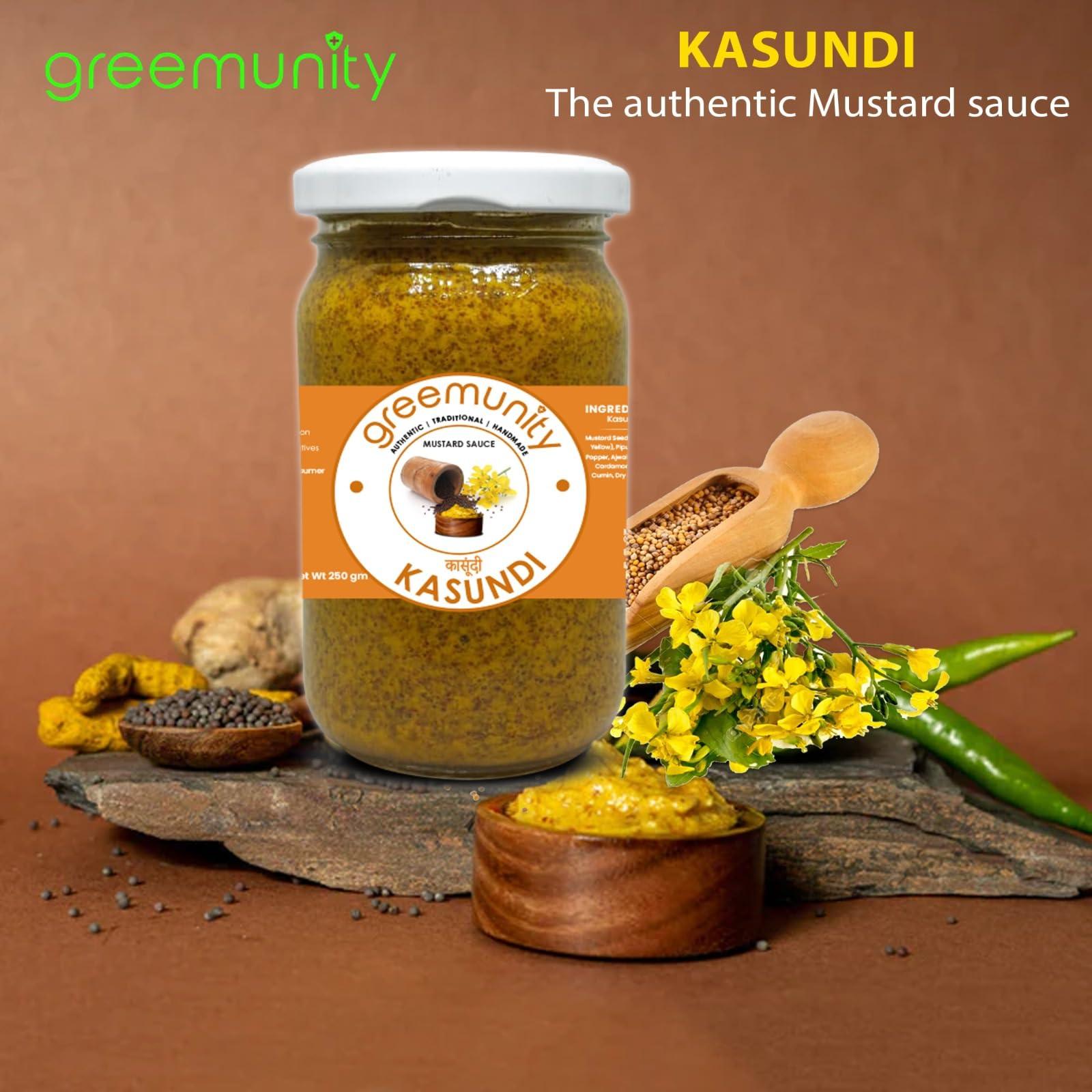 GREEMUNITY GREEMUNITY | Kasundi n Aam Kasundi Combo Pack - Original Bengali Kasundi - Authentic Handmade Orginal Bengali Kasundi n Mango Kasundi,Mustard Sauce and Mango Mustard Sauce 350 gms each [Pack of 2]