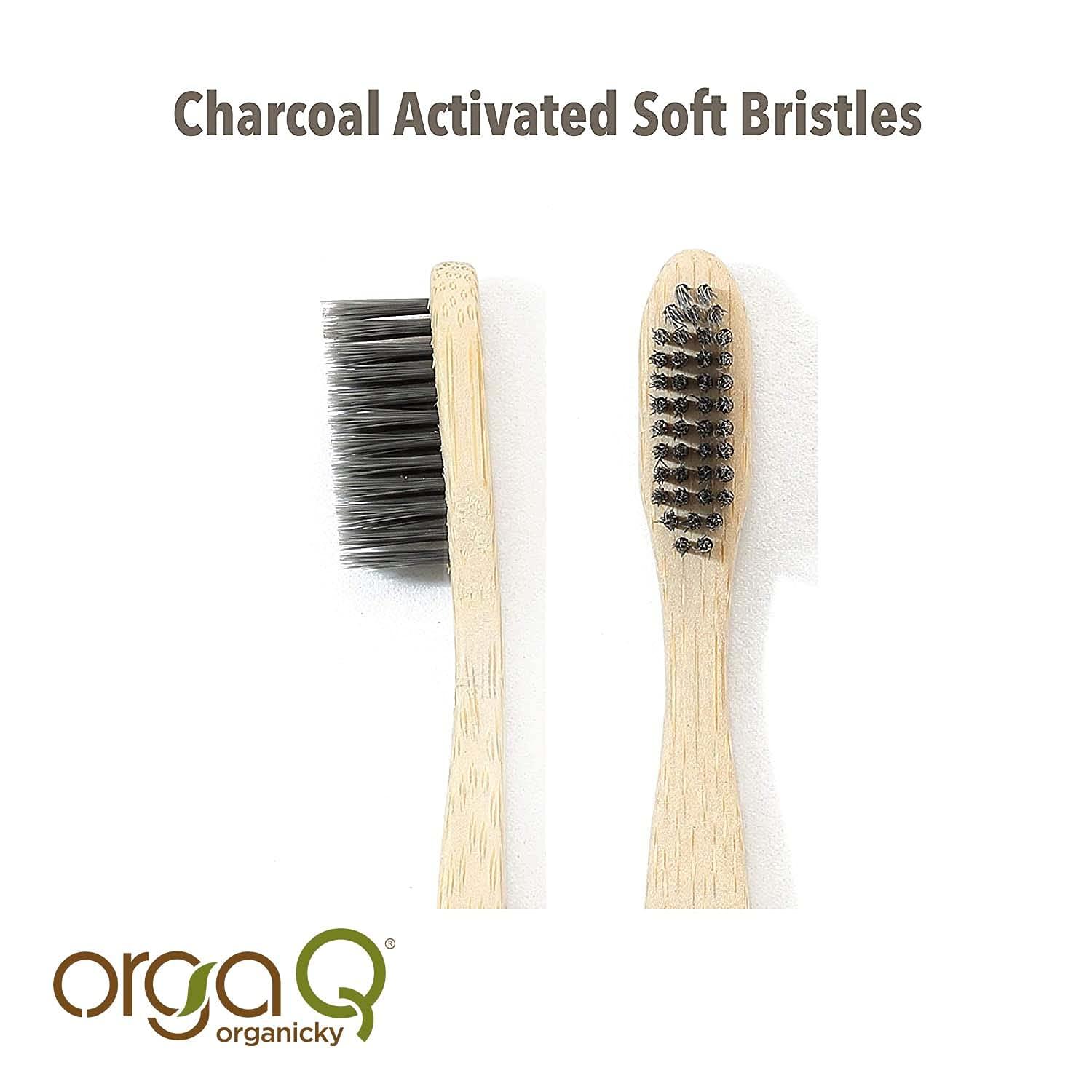 OrgaQ Organicky OrgaQ Organicky Adult Natural Bamboo Automatic Toothbrush With Castor Bean Bristle For Oral Care|Eco Friendly-2 Pc