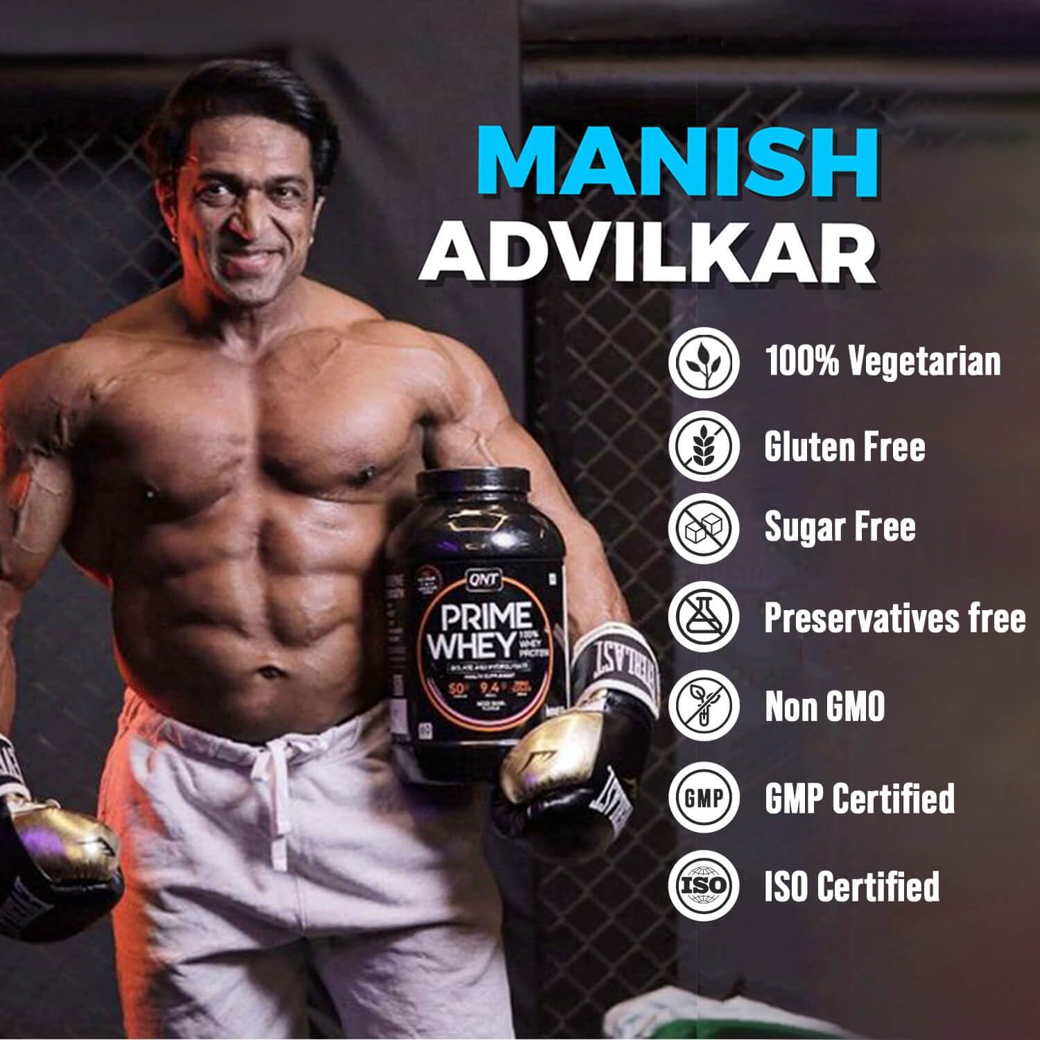 QNT QNT Prime Whey Protein Powder | Kesar Kaju Pista, 500 gm | Triple Blend of Whey Isolate, Concentrate & Hydrolysate | 25g Protein, 5.6g BCAA per Scoop | Best Whey Protein Powder for Men & Women