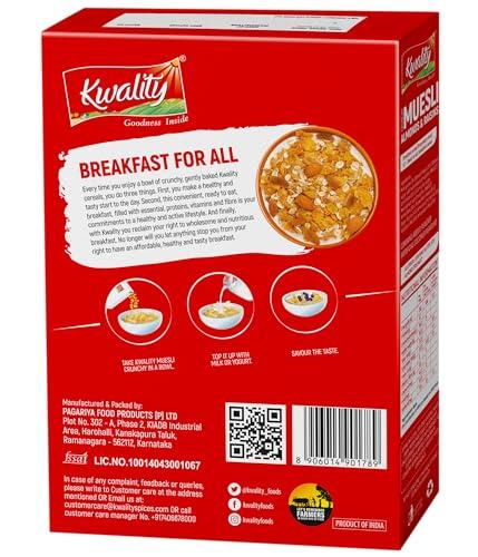 KWALITY Kwality Crunchy Muesli, Almonds Raisins and Honey -Goodness of Multigrain, High in Fibre, Source of Vitamin, Iron and Protein 400G 3 [Pack 3]