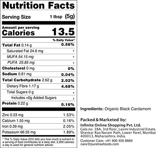 Pure Tree Pure Tree Certified Organic Black Cardamom Whole | 50 g | Badi Elaichi Indian Spice | Moti Elaichi Organic Adds Aroma and Flavour | Cardamom Elaichi Whole