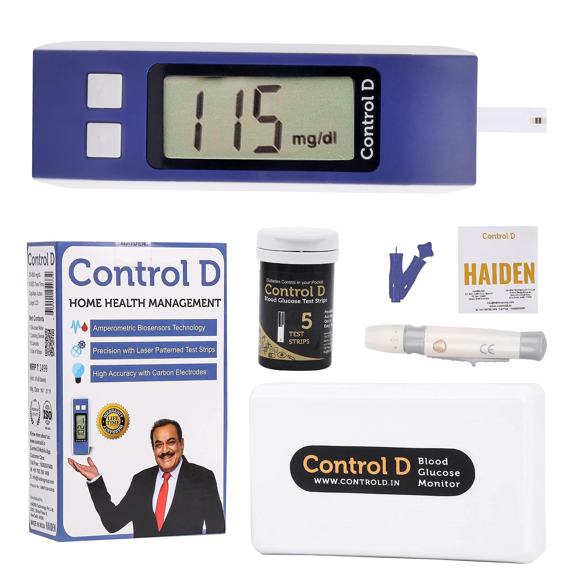 Control D Control D Diabetes Sugar Testing Machine with 5 Strips Glucometer