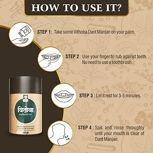 Vithoba Vithoba Ayurvedic Dant Manjan | Ayurvedic Tooth Powder | Herbal Tooth Whitner For Oral Health With Natural Herbs | Dant Manjan For White Strong Teeth & Refreshing Breath | 40g + 80g |